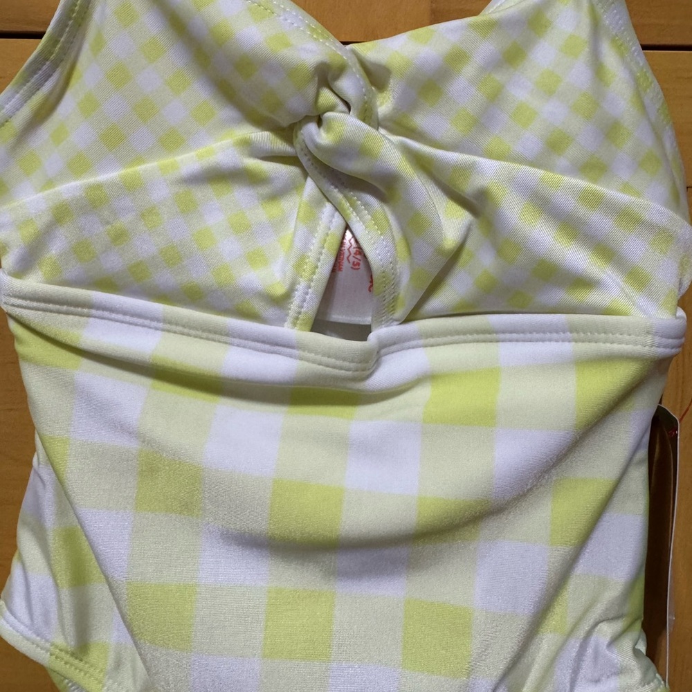 Cat & Jack girls XS light green and white checkered design swimsuit! - Picture 2 of 3